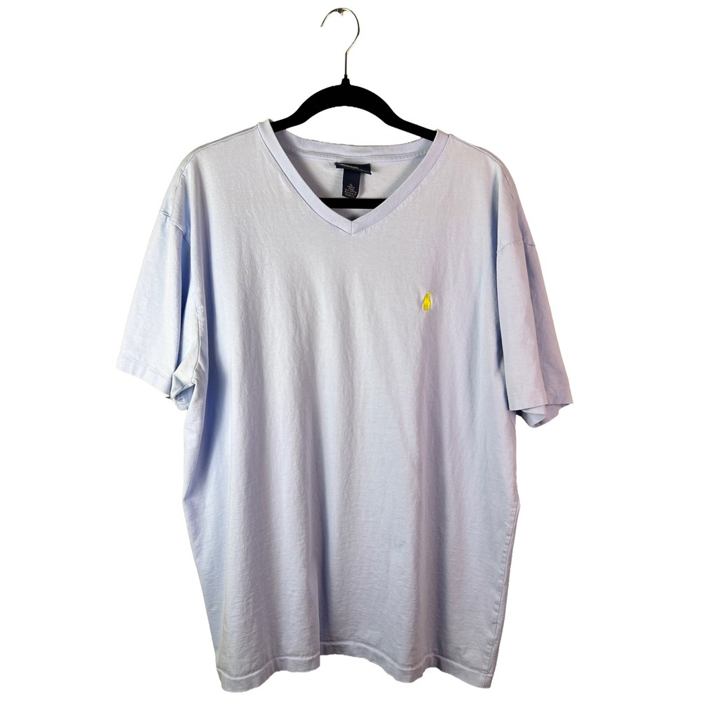 Polo Ralph Lauren Mens XL Light Blue V-Neck T-Shirt Yellow Pony Logo Cotton